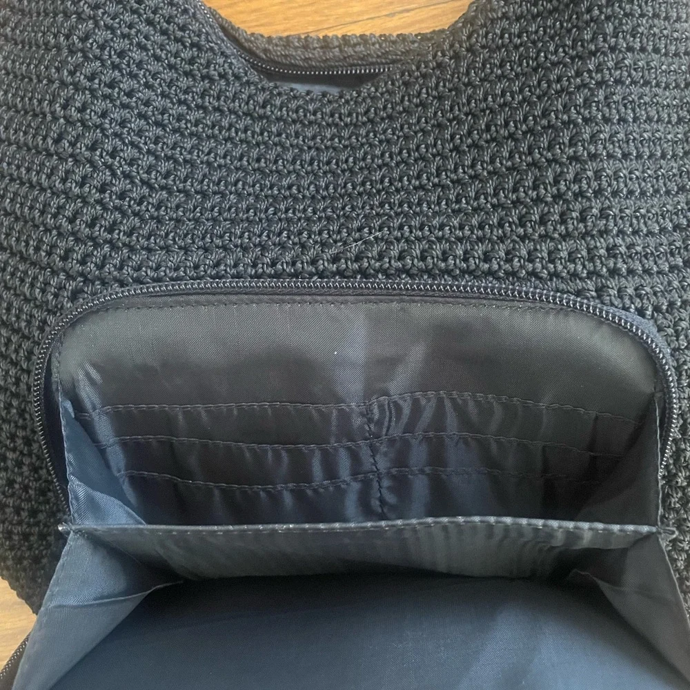 Black Crochet Knit Purse with Silver Hardware